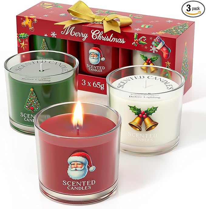 Christmas Candles, Scented Candles Gift Set for Stress Relief, 3 Votive Candles for Women and Men, Christmas Candle Gifts for Women (Red + Green + White, 7 oz) - Bloomnest