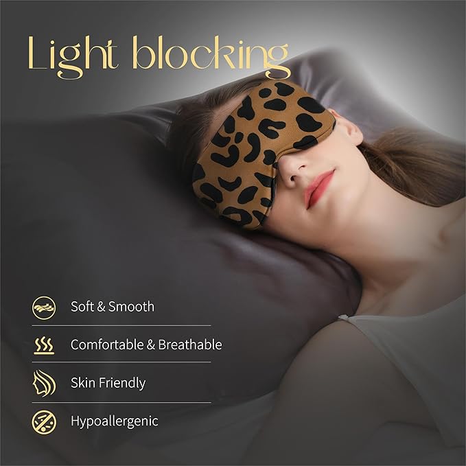 ZIMASILK Adjustable 100% 22 Momme Mulberry Silk Sleep Mask for Sleeping, Filled with Premium Mulberry Silk, Softest & Breathable Eye Sleeping Mask (Leopard-Black Golden) - Bloomnest