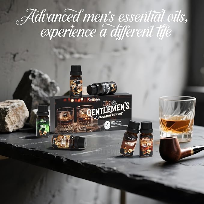 Gentleman Fragrance Oils Set, Essential Oil for Diffuser, Diffuser Oil, Use for Soap Candle Making, Sandalwood, Cedar, Rum, Leather, Smoky Oud, and Frankincense & Myrrh - Bloomnest
