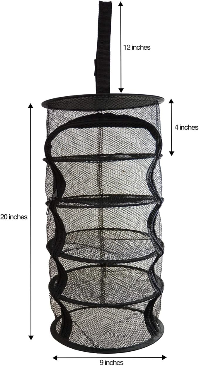 9 Inch 5 Level Micro Hanging Dry Net Indoor/Closet Drying Rack for Herbs, Plants, Organizer, Freshner - Black Mash Screen with Top-to-Bottom Zipper - Apartment Size with Zipped Storage Pouch - Bloomnest