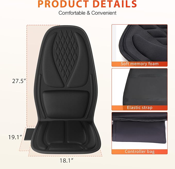 Back Massager with Heat, Seat Massager with 8 Powerful Vibration Motors, Portable Massage Chair Pad for Office Home Use, Gift for Men/Women/Family/Friends - Bloomnest