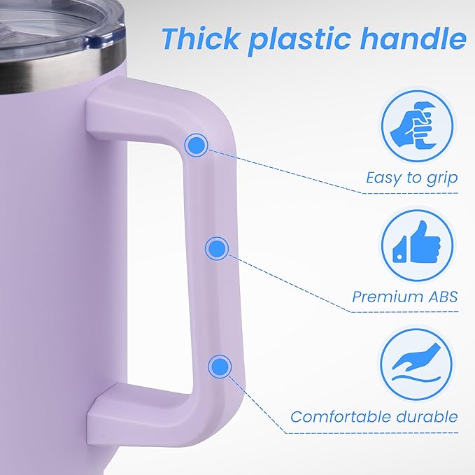 DOMICARE 40 oz Tumbler with Handle and Straw, Stainless Steel Tumbler with Lid and Straw, Reusable Vacuum Insulated Cup, Travel Coffee Mug, Lavender, 1Pack - Bloomnest