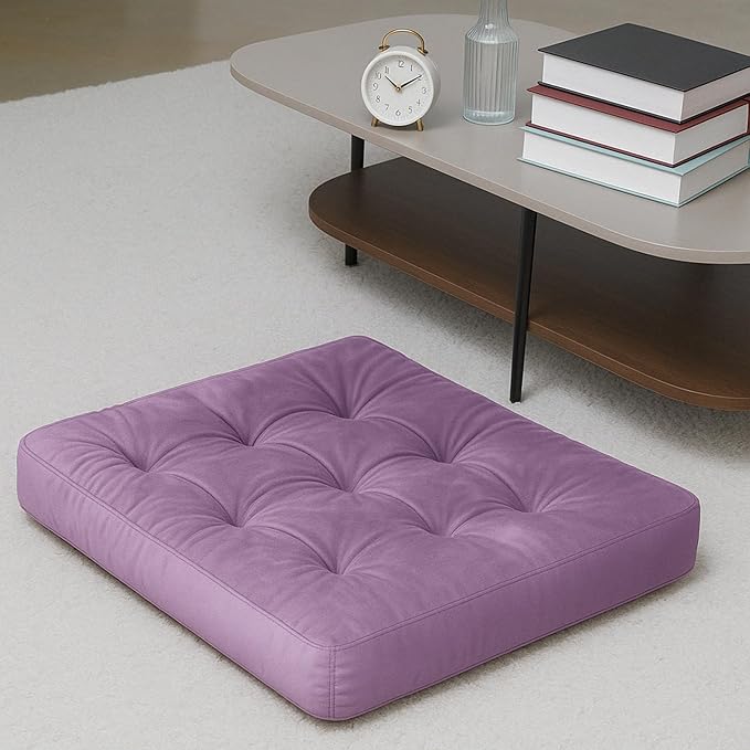 Velvet Floor Pillow,Square Large Pillows Seating for Adults, Tufted Cushions for Meditation Yoga Tatami Living Room Chair Booster Machine-Washable & Dryer-Safe, Lavender, 22x22 Inch - Bloomnest