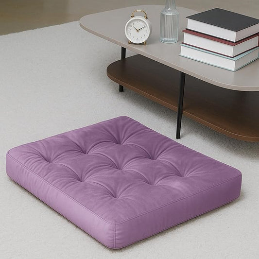 Velvet Floor Pillow,Square Large Pillows Seating for Adults, Tufted Cushions for Meditation Yoga Tatami Living Room Chair Booster Machine-Washable & Dryer-Safe, Lavender, 22x22 Inch - Bloomnest