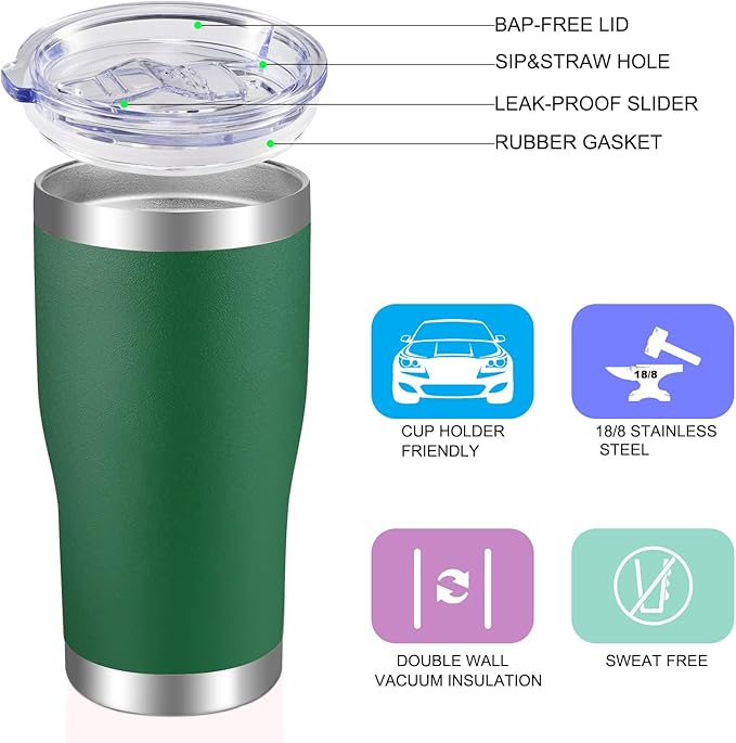 VEGOND 20oz Tumbler Stainless Steel Tumbler Cup with Lid And Straw Vacuum Insulated Double Wall Travel Coffee Mug(dark green package 12)
