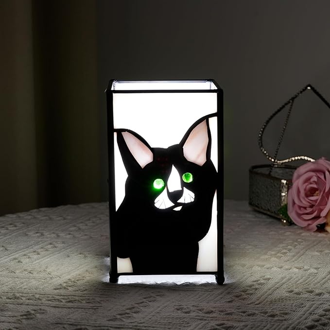 Tiffany Lamp Stained Glass lamp Small Bedside Table Lamps for Living Room Home Decor,Girls Women Birthday Halloween Christmas Thanksgiving Day Gift,Black Cat - Bloomnest