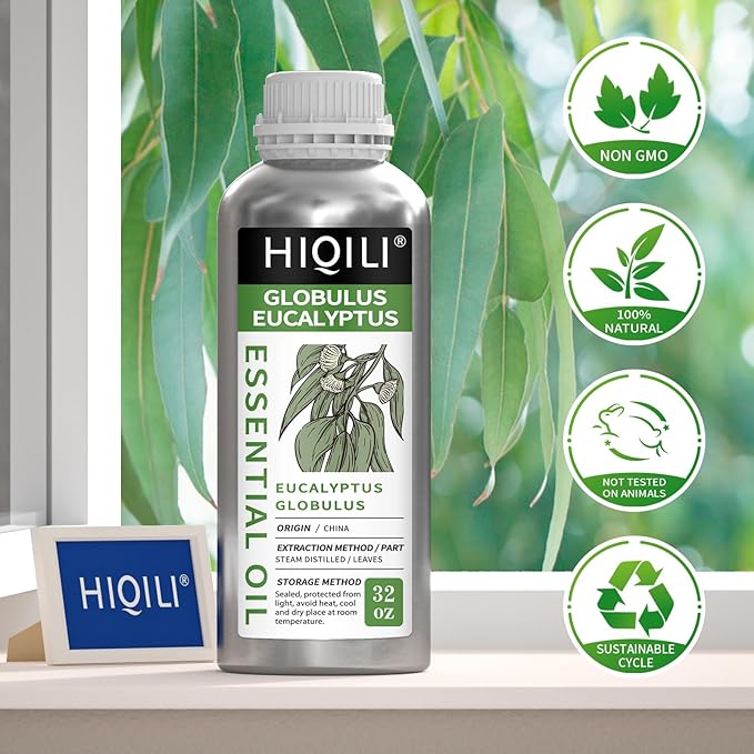 HIQILI Eucalyptus Essential Oil for Spray, Diffuser & Skin, 100% Pure Undiluted - 32 Fl Oz - Bloomnest