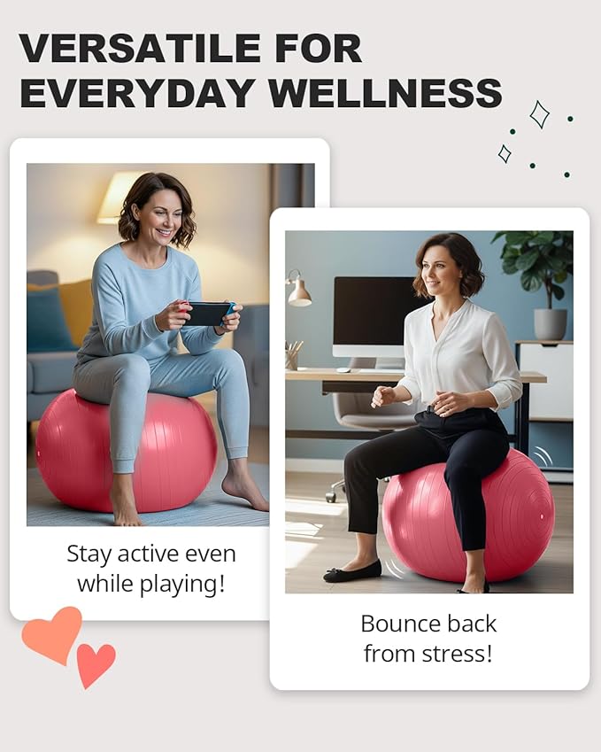 Trideer Exercise Ball for Yoga, Pilates & Fitness – Stability Ball Equipment for Home Gym & Office Chair, Core & Balance Training Accessories, Physical Therapy Equipment, Quick Pump Included, 5 Sizes - Bloomnest