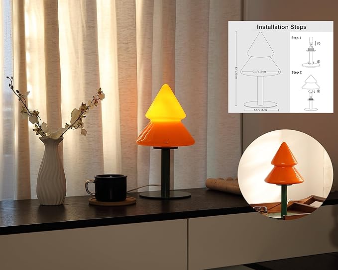 Orange Glass Table Lamp,Mid Century Modern Lamp for Bedroom,Unique Retro Kitchen Bauhaus Lamps,Vintage Mushroom Lamps for Livingroom (Orange) - Bloomnest
