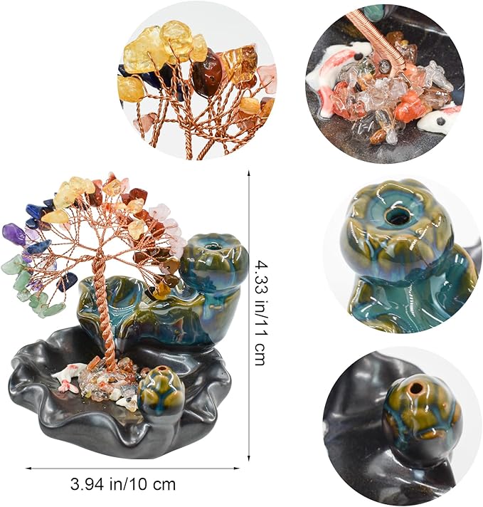 MrMrKura Backflow Incense Burner, Ceramic Incense Waterfall Burner with 7 Chakras Healing Crystals Tree Fountain Incense Holders for Yoga Meditation Home Decor - Bloomnest