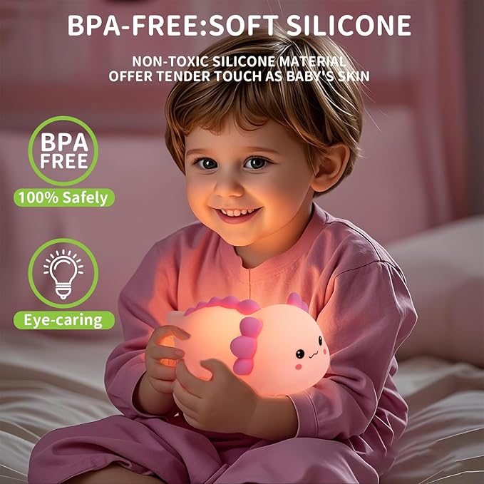 Axolotl Silicone Nursery Night Light, Dimmable LED Animal Lamp with Timer,Cute Gifts Rechargeable Bedroom Bedside Lamp with Touch Sensor Toy for Kids (Axolotl B) - Bloomnest