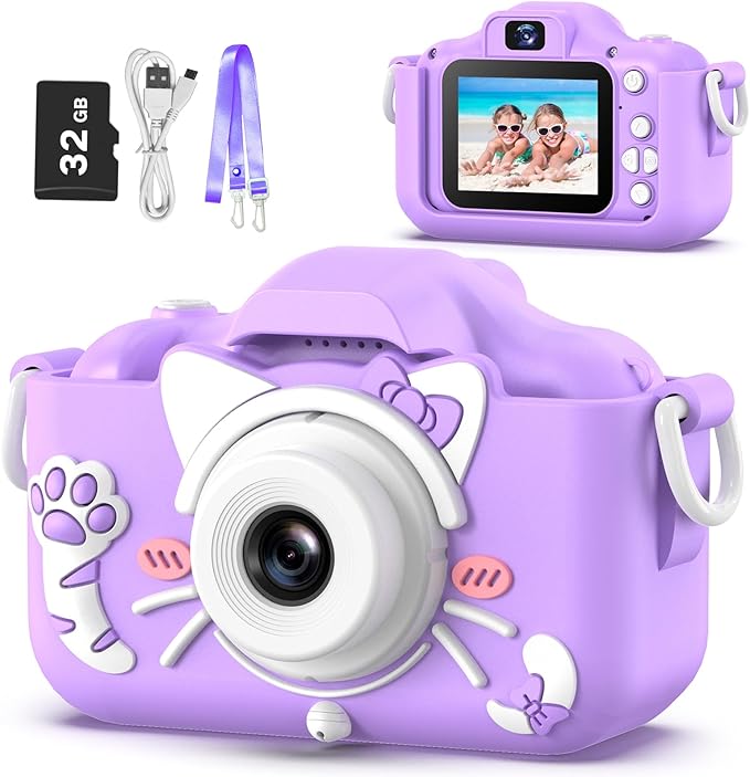 Goopow Kids Camera Toys for 3-8 Year Old Girls Boys,Children Digital Video Camcorder Camera with Cartoon Soft Cover, Best Chritmas Birthday Festival Gift for Kids - 32G SD Card Included - Bloomnest