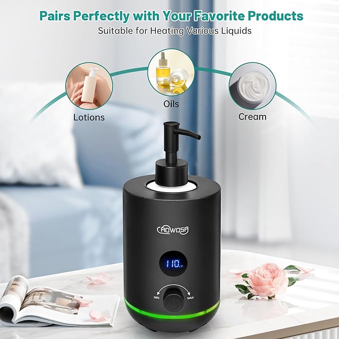 Massage Oil Warmer Bottle Professional Electric Lotion Digital Heater for SPA, Portable Oil Warmer Heated Cream for Beauty Salon Home, with Gradient Atmosphere Lamp, ℃/℉ Switchable Display - Bloomnest