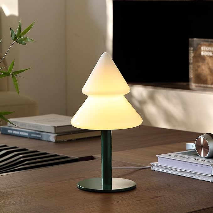 Glass Table Lamp,Mid Century Modern Lamp for Bedroom,Unique Retro Kitchen Bauhaus Lamps,Vintage Mushroom Lamps for Livingroom (White) - Bloomnest