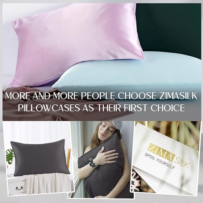 ZIMASILK 100% Pure Mulberry Silk Pillowcase for Hair and Skin Health,Soft and Smooth,Both Sides Premium Grade 6A Silk,600 Thread Count,with Hidden Zipper,1pc (King 20''x36'',Dark Gray) - Bloomnest