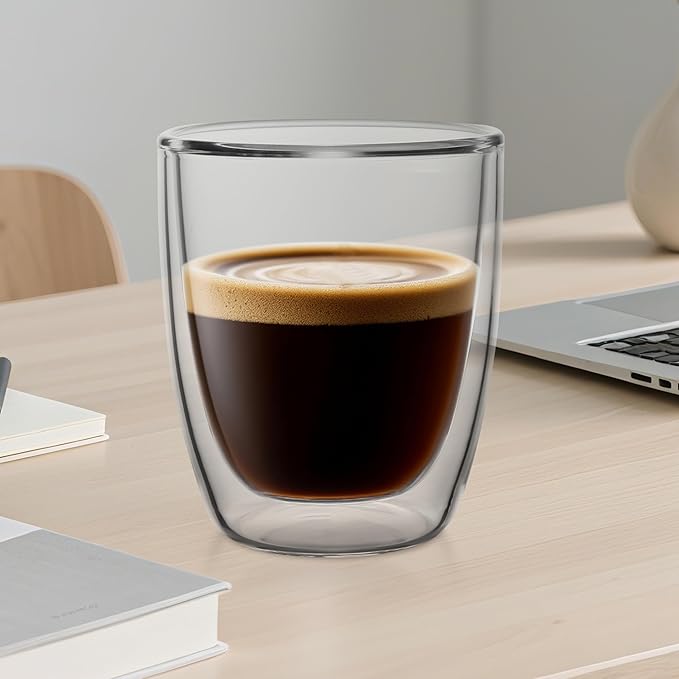 NIRA.Z 2 Pack12oz Double Wall Glass Coffee Mugs, No Hole Bottom, Insulated Borosilicate Glass Coffee Cups, Clear Mugs for Hot & Cold Beverages, Perfect for Espresso, Latte, Tea, Cappuccino - Bloomnest