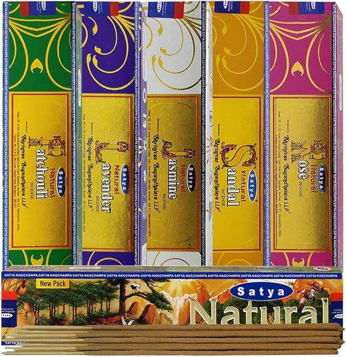 Satya Incense Sticks Variety Pack #1 and Incense Stick Holder Bundle with 6 Natural Series Fragrances TRUMIRI