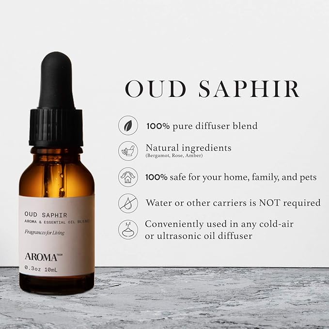 Aromatech Oud Saphir Aroma Essential Oil Blend: Luxury Hotel Inspired Aromatherapy with for Ultrasonic Diffusers & Nebulizers - 0.3 fl oz, 10 mL - Bloomnest