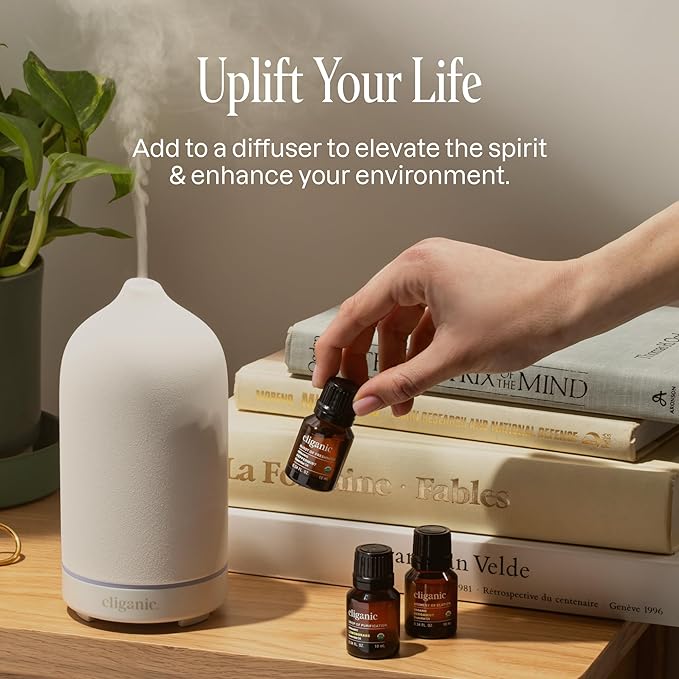 Cliganic Organic Essential Oils Set (Top 5 x 15ml) - 100% Pure Natural - Aromatherapy, Candle Making - Peppermint, Lavender, Eucalyptus, Lemongrass & Orange - Bloomnest