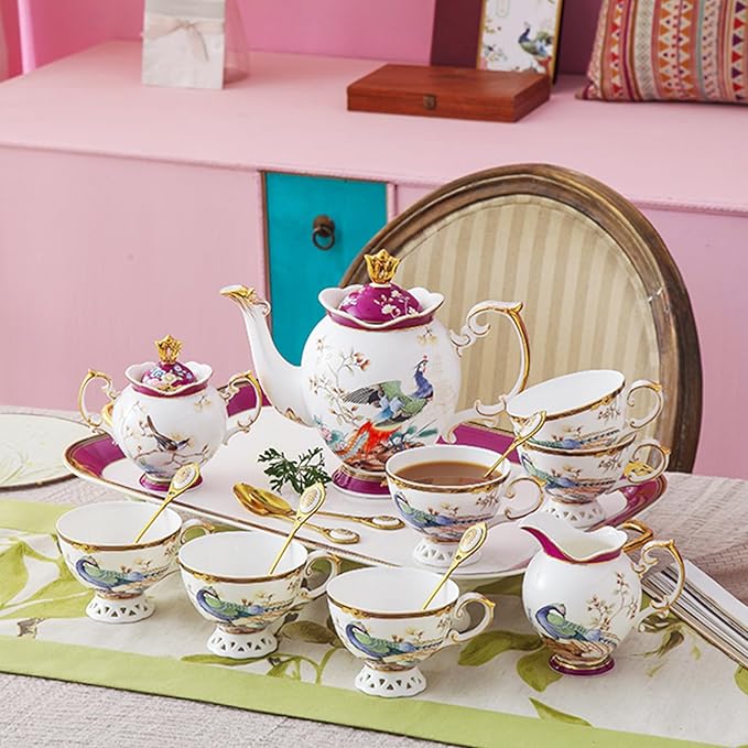 ACMLIFE Fine Bone China Tea Set for Adults with Teapot, Porcelain Tea Sets 21-Piece Vintage Floral English Tea Set for 6, China Tea Sets 24K Gold Bone China Tea Pot and Cups Set Gifts for Women - Bloomnest