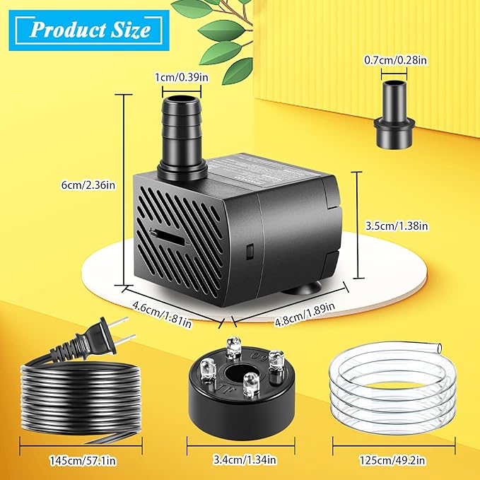 3 Pack Submersible Pump with Led Light, Small Fountain Pump with Tubing, Submersible Water Pump for Aquarium Fish Tank Indoor or Outdoor Pond Fountain Hydroponics Statuary (5W 95GPH) - Bloomnest
