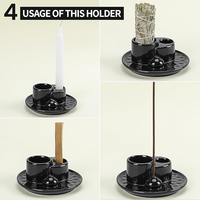 Palo Santo Sticks Holder, Multi-Purpose Handmade Ceramic Incense Burner for Palo Santo Incense Sticks, Sage Holder for Burning, Ash Catcher Tray for Meditation Yoga Room (Black) ToolSentryX