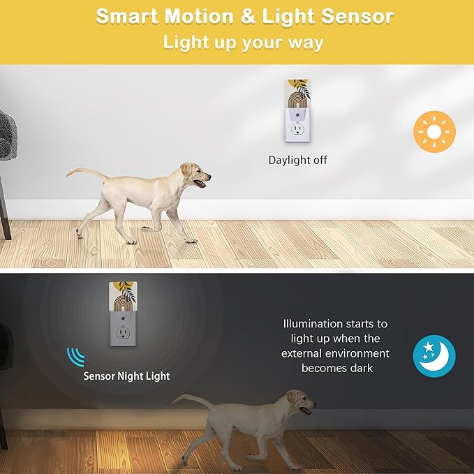Boho Sun Leaves Night Light,Plug in Night Light, Dusk to Dawn Sensor Nightlights for Stairway/Hallway/Kitchen/Bedroom/Bathroom 0.5W - Bloomnest