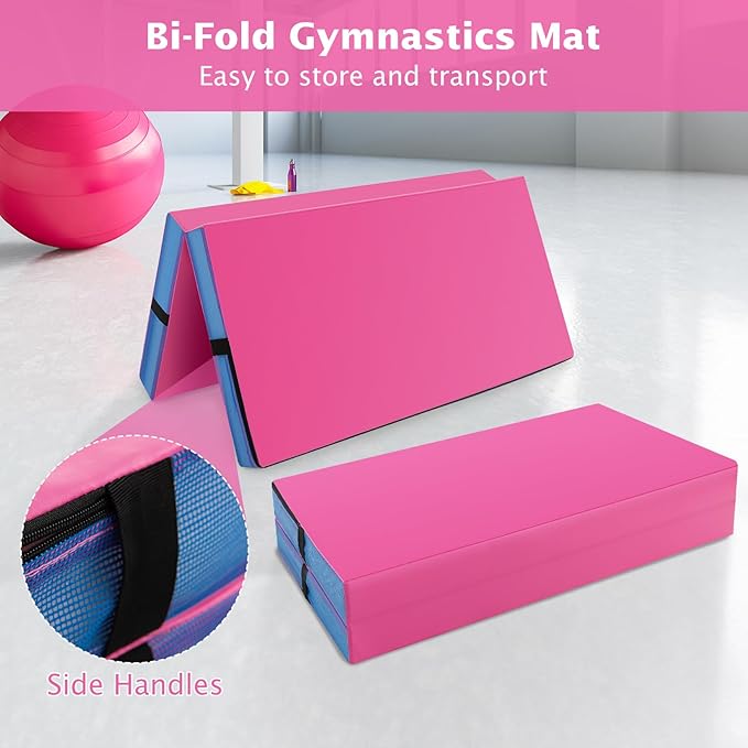 Giantex 4' x 4' Folding Gymnastics Mat with Carry Handles, Bio-Folding Tumbling Mat for Kids & Cheerleading - Bloomnest