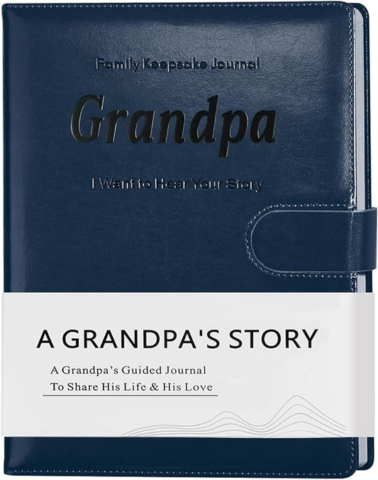 Artmag Grandpa's Life Story Journal with 250+ Prompt Questions, Family Keepsake Book Leather Cover for Grandpa to Share His Memories for Birthday Father's Day Christmas (Blue) - Bloomnest