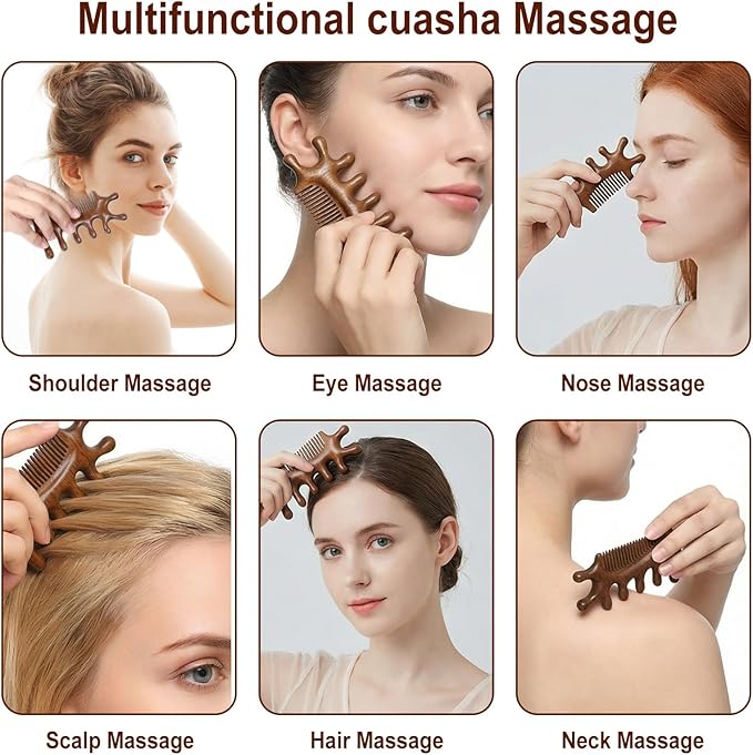 Nogeqi Wooden Scalp Massager, 4 in 1 Wooden Comb, Scalp Massage Comb, Massage Combs for Hair, Face, Eye Neck Body Gua Sha Massage,Scalp Care & Stress Relief Bloomnest