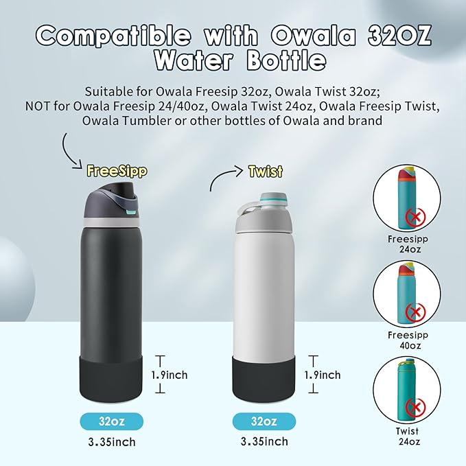 2PCS Silicone Water Bottle Boot, Compatible with Owala 24oz 32oz 40oz, Protective Anti-Scratch & Anti-Dent No Noise Sleeve Cover for FreeSip/Twist/Flip Water Bottles (Foggy Tide, 32oz) BKBY