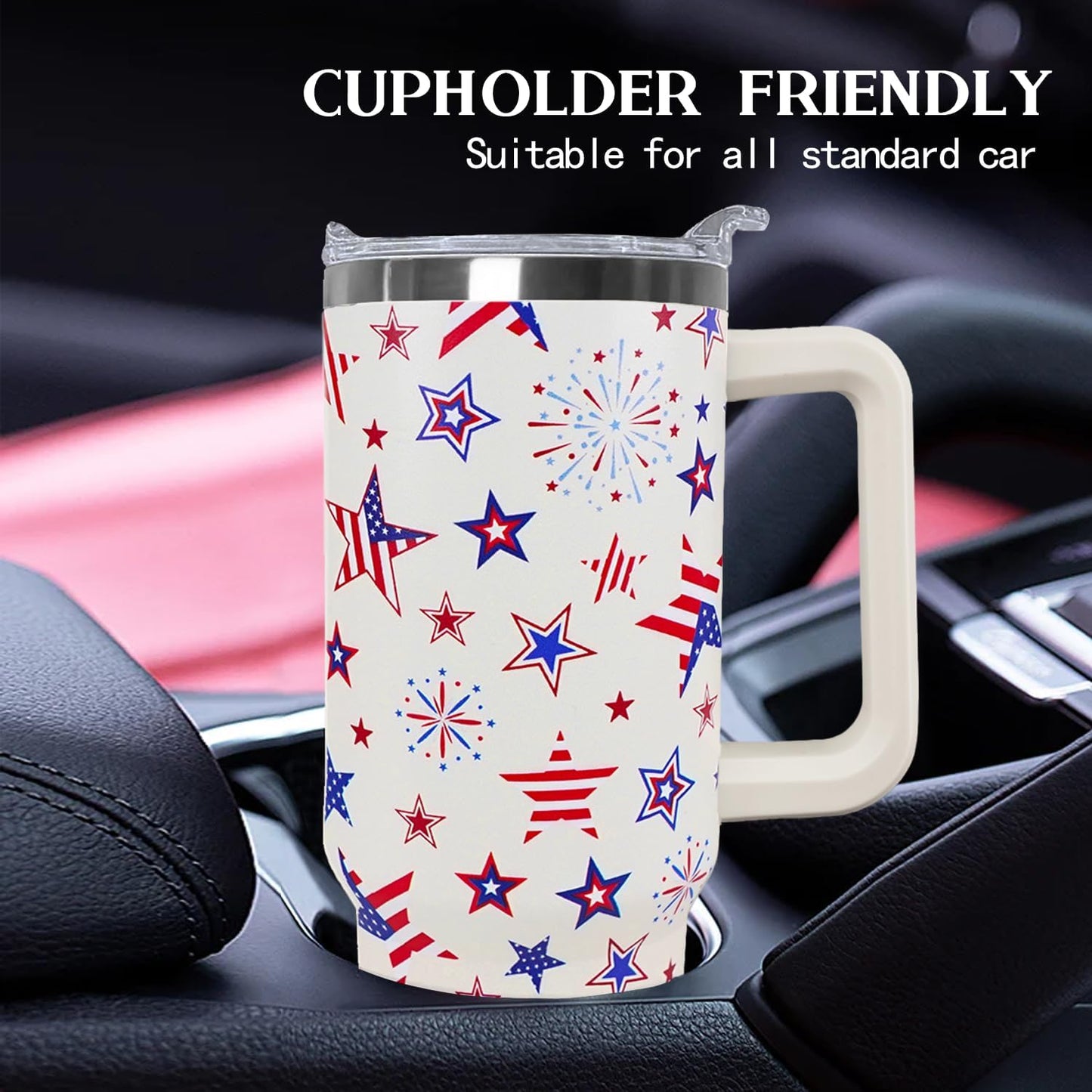 Ceovfoi 40 Oz 4th of July Tumbler With Handle and Straw,Patriotic Coffee Travel Mug Cup Water Bottle,American Flag Decor,Patriotic Military Gifts For Veterans, Police