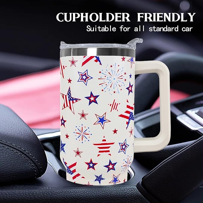 Ceovfoi 40 Oz 4th of July Tumbler With Handle and Straw,Patriotic Coffee Travel Mug Cup Water Bottle,American Flag Decor,Patriotic Military Gifts For Veterans, Police - Bloomnest
