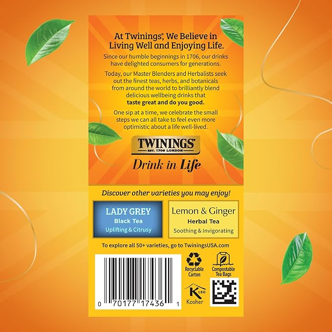 Twinings Earl Grey Lavender Black Tea Individually Wrapped Bags, 20 Count (Pack of 1), Citrus, Bergamot & Floral, Caffeinated, Enjoy Hot or Iced, 20 Teabags - Bloomnest