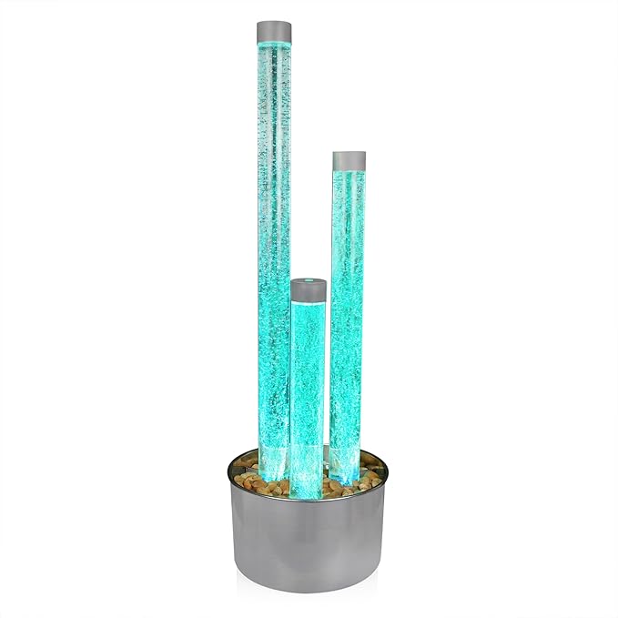 Alpine Corporation MLT166SL 3 Tier Indoor and Outdoor Water Acrylic Bubble Fountain for Home, Office, and Patio Decor, with Remote and 16 Color LED Lights, 54", Silver Base - Bloomnest