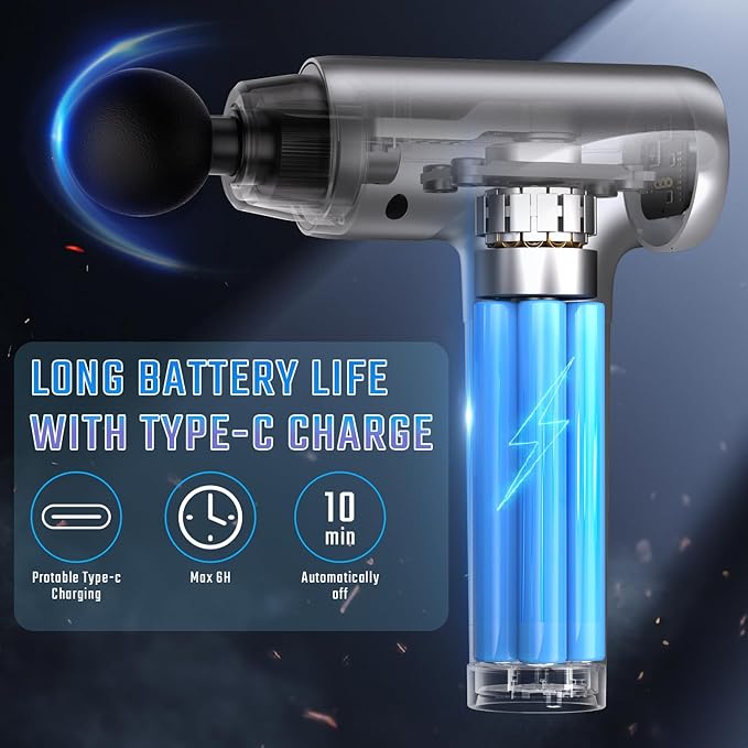 Massage Gun, Muscle Massage Gun Deep Tissue Back Massager for Pain Relief, 20 Speeds Handheld Electric Massager Tool with Silent Brushless Motor, Suitable for Gym Office Home Travel (Silver Grey) - Bloomnest