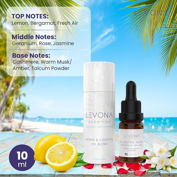 Levona Scent Essential Oils for Diffuser: Blissful Aura Diffuser Oil with Notes of Amber, Musk & Jasmine - Home Luxury Scents for Hotel & Office - Fragrance Oil -10Ml Essential Oil LEVONASCENT
