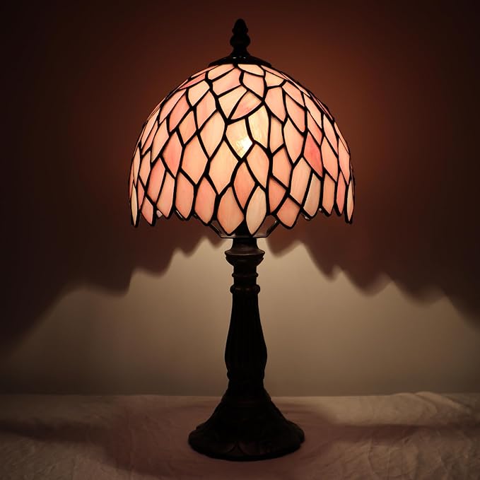 Small Tiffany Lamp Mini Accent Table Lamp Stained Glass Desk Memory Lamp Sympathy 8X14.5 Inch (Pink Wisteria) - Bloomnest