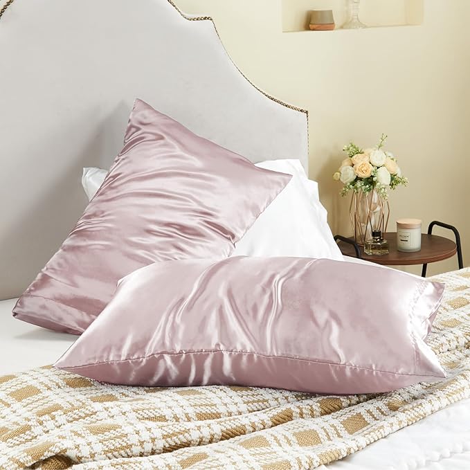 BEDELITE Satin Pillowcase for Hair and Skin, Super Soft and Cooling Similar to Silk Pillow Cases 2 Pack with Envelope Closure, Gift for Women Men(20"x30" Queen Size, Lotus Pink) - Bloomnest