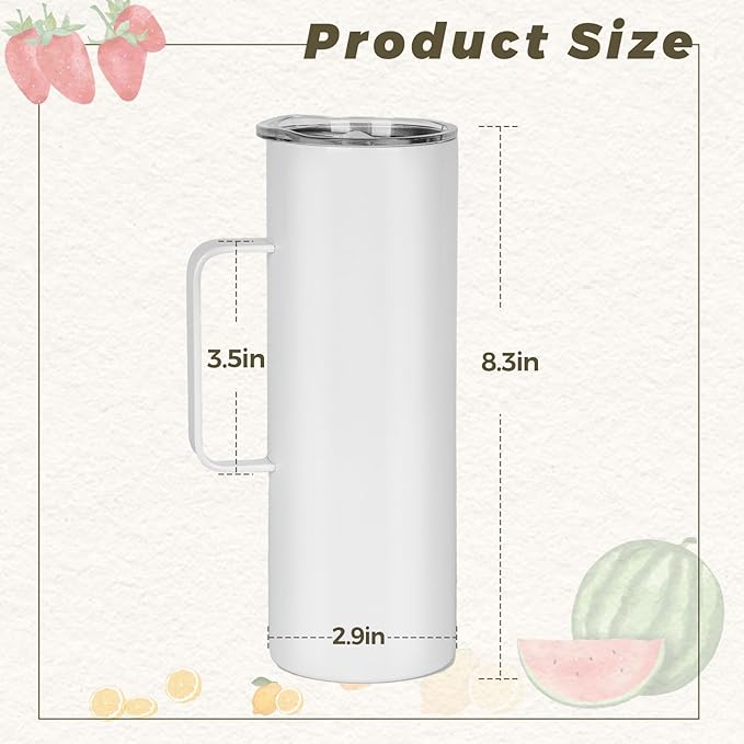 4 Pack 20 oz Sublimation Blank Tumbler with Handle and Straw Stainless Steel Double Vacuum Insulation Skinny Mug Heat Press Transfer Printing DIY Cups - Bloomnest