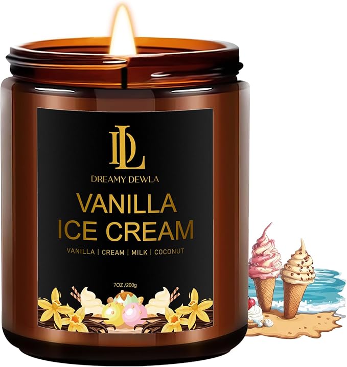 Vanilla Ice Cream Candles, 7oz Vanilla Ice Cream Scented Candle, Natural Soy Candles for Home Scented, Long Lasting with 50 Hour Burn Time, Gifts for Men Women - Bloomnest