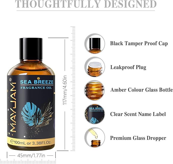 MAYJAM 100ML/3.38FL.OZ Sea Breeze Fragrance Oils with Glass Dropper, Essential Oils for Diffusers for Home, Long Lasting Scented Oils for Diffusers Soap Candle Making - Bloomnest