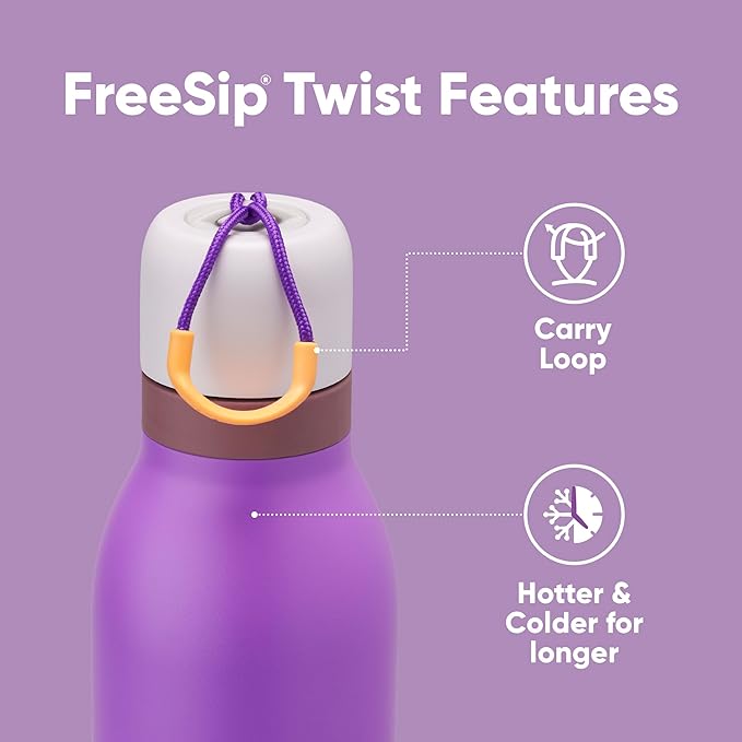 Owala FreeSip Twist Insulated Stainless Steel Water Bottle with Straw for Sports and Travel, BPA-Free, 18-oz, Purple (California Grapevine) Owala