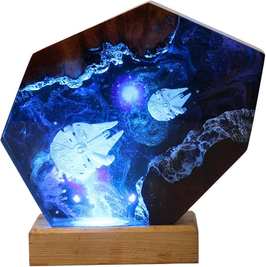 Handmade 3D Ocean Resin Lamp, Epoxy Ocean Night Light with Wooden Base, LED Color Changing Table Lamp, USB Powered Dragons Decor, Unique Ocean Gift for Bedroom & Home Office (Astronaut Galaxy) - Bloomnest