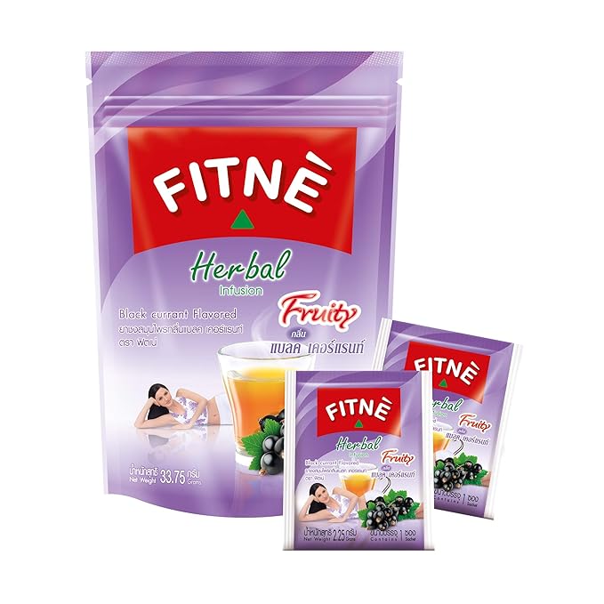 FITNÈ Black Currant Herbal Green Tea Fruity Garcinia Senna Infusion Gentle Detox Cleansing Boost Antioxidant Wellness Tea No Calories, 15 Tea Bags