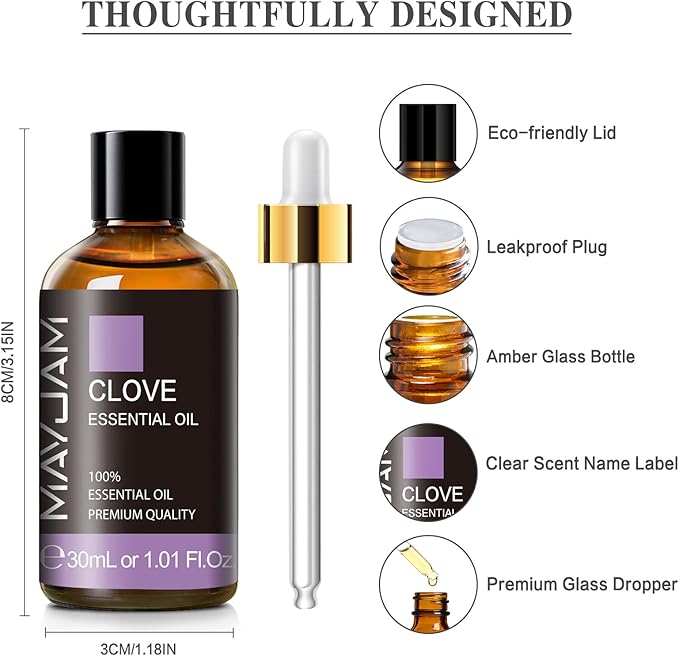 MAYJAM Clove Essential Oil, 1.01 FL.OZ Pure Essential Oils for Aromatherapy Diffuser, Great for DIY Candle and Soap Making(30ml) - Bloomnest
