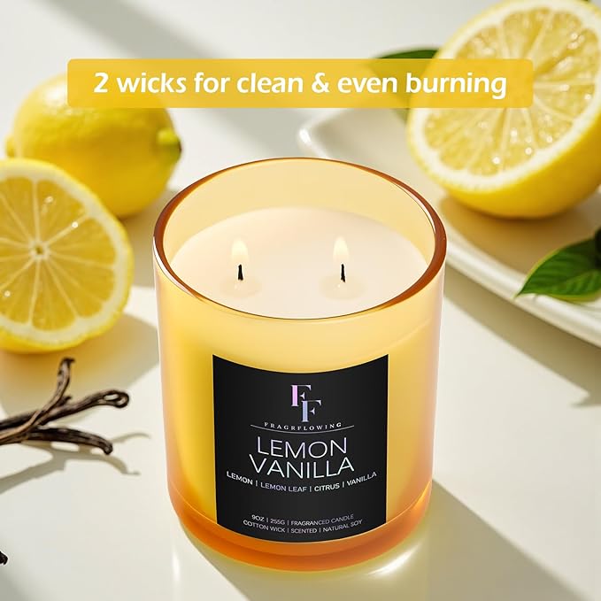 Lemon Vanilla Scented Candle, 2-Wick Luxury Soy Wax Candle, 9 oz Aromatherapy Candle Home Fragrance Candles Gift - Bloomnest