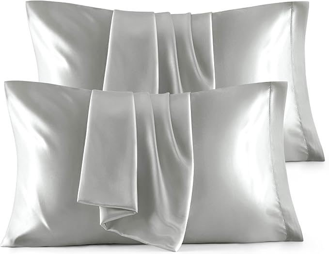 Bedsure Satin Pillowcase Standard Set of 4 - Silver Grey Silky Pillow Cases for Hair and Skin 20x26 Inches, Pillow Covers with Envelope Closure, Gifts for Women Men - Bloomnest