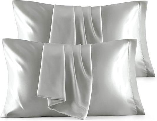 Bedsure Satin Pillowcase Standard Set of 4 - Silver Grey Silky Pillow Cases for Hair and Skin 20x26 Inches, Pillow Covers with Envelope Closure, Gifts for Women Men - Bloomnest