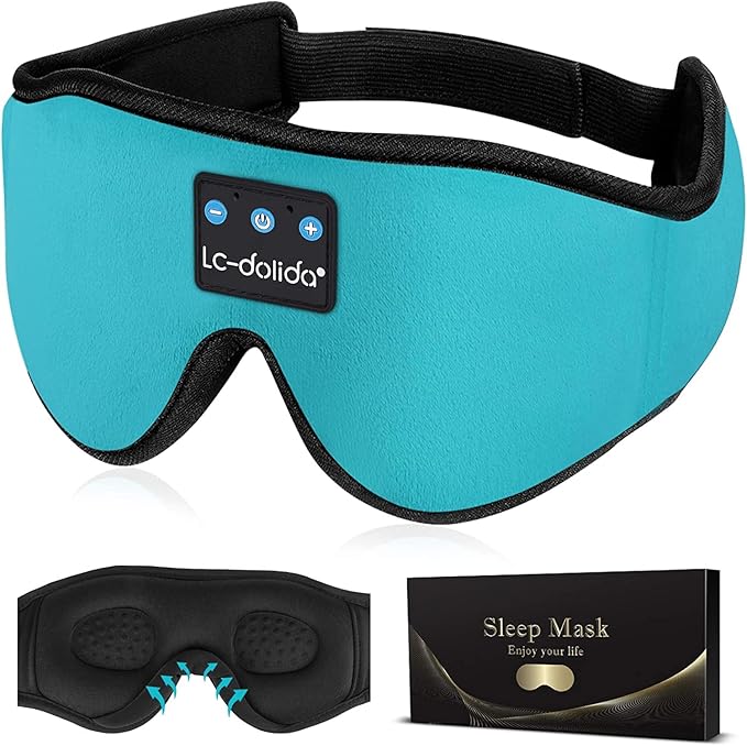 LC-dolida Sleep Headphones, Sleep Mask Bluetooth Wireless Music Eye Mask, Sleeping Headphones for Side Sleepers Sleep Mask with Bluetooth Headphones Ultra-Thin Stereo Speakers Perfect for Sleeping - Bloomnest